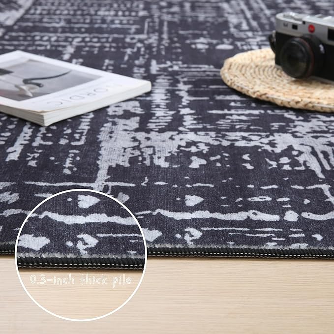 Area Rugs 8x10 Rug for Living Room Clearance Washable Boho Area Rug Non Slip Moroccan Vintage Low Pile Large Rug for Living Room, Bedroom, Farmhouse, Dining Room, Kids Playroom(Black)-CubbioJoy