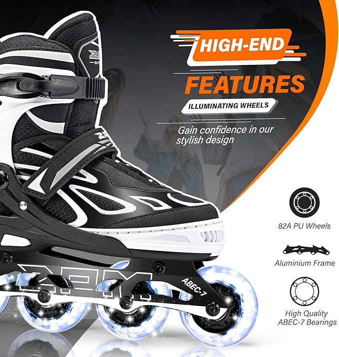 2PM SPORTS Vinal Girls Adjustable Flashing Inline Skates, All Wheels Light Up, Fun Illuminating Skates for Kids Men Adult Women and Boys-CubbioJoy