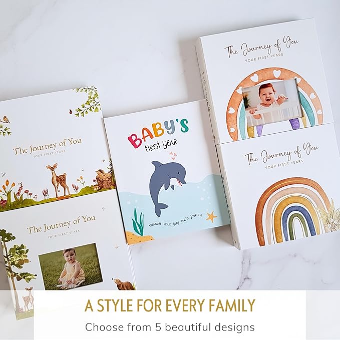 Baby Memory Book for Girl or Boy - First 5 Year Unisex Woodland Animal Keepsake to Log New Born 1st Milestone - Gender Neutral Photo Album - Parent Scrapbook Journal - Pregnancy Gift for Expecting Mom-CubbioJoy