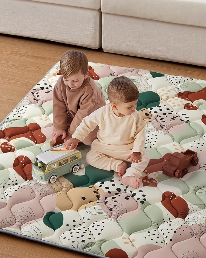 Blissful Diary Baby Play Mats for Floor, 50x50 Inch Crawling Mat for Playpen, Thick Padding Foam Playmats for Babies and Toddlers, Modern Abstract-CubbioJoy