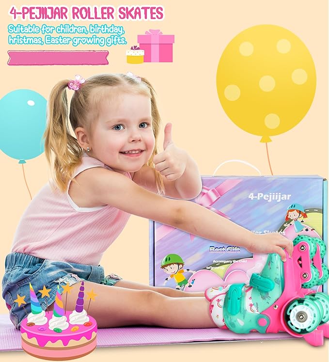 Adjustable Roller Skates for Kids Girls Ladies with Light Up Flash LED Wheels(Age 3-9),Three-Point Type Balance,Gift Box Packing for Toddlers,Children-CubbioJoy