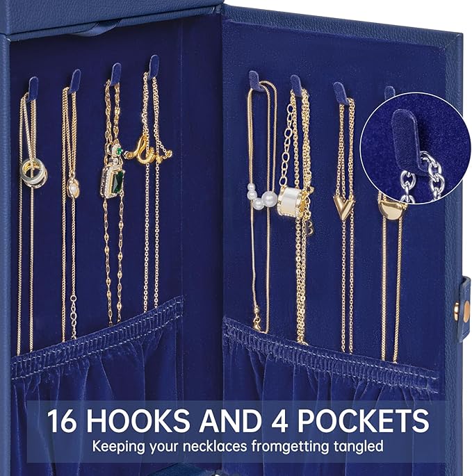 AKOZLIN 6-Tier Jewelry Box Organizer Functional 5 Drawers Leather Jewelry Storage Case for Women Girls Ring Necklace Earring Bracelet Holder Organizer with Mirror Blue-CubbioJoy