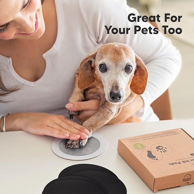 2-Pack Round Inkless Baby Hand and Footprint Kit - Mess Free Ink Pad for Newborn Keepsake, Dog Nose & Paw Print Kit, Clean Touch Ink Pad for Baby Hand & Footprints, Ideal New Mom Gifts (Silver)-CubbioJoy