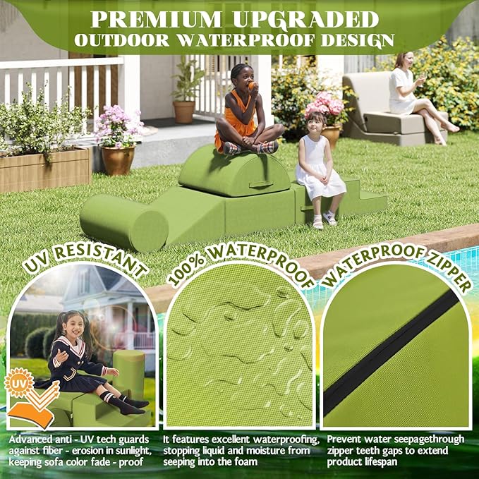 jela Foam Blocks 6Pcs Soft Play Equipment Waterproof Fabric, UV Resistant Toddler Climbing Toys Indoor& Outdoor Soft Play Climbing for Toddlers, Lightweight Climbing Blocks for Babies, Kids (Green)-CubbioJoy