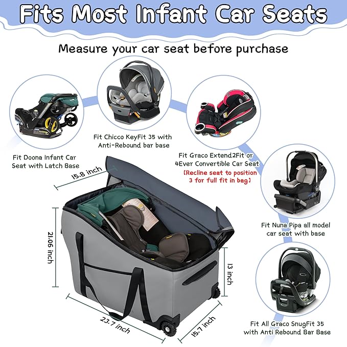 Car Seat Bags for Air Travel Fit Chicco Keyfit 35 and Anti-rebound Bar Base, Fit Doona Car Seat Stroller and Base, Nuna Pipa Travel Bag, Infant Car Seat Bag, Doona Travel Bag-CubbioJoy