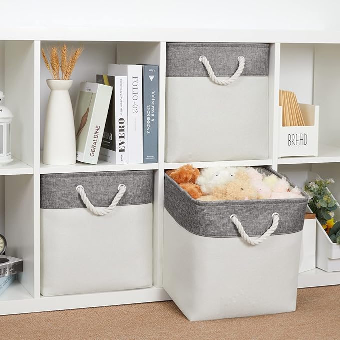 Bidtakay Fabric White Baskets for Shelves Set of 3 Cube Storage Large Organizer Bins 13x13 Closet Storage Bins for Home Office Nursery Collapsible Storage Bins for Organization-CubbioJoy