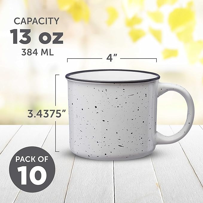 DISCOUNT PROMOS Ceramic Campfire Coffee Mugs 13 oz. Set of 10, Bulk Pack - Perfect for Tea, Espresso, Cappuccino, Hot Cocoa - White-CubbioJoy