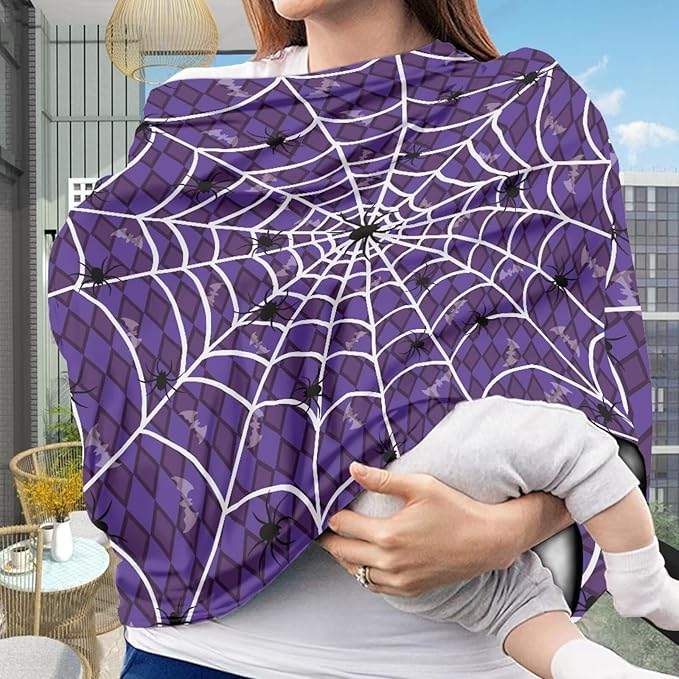 Binienty Halloween Spider Web and Bat Baby Car Seat Canopy Cover Halloween Decoration Nursing Cover for Breastfeeding Carseat Covers for Boy Girls-CubbioJoy