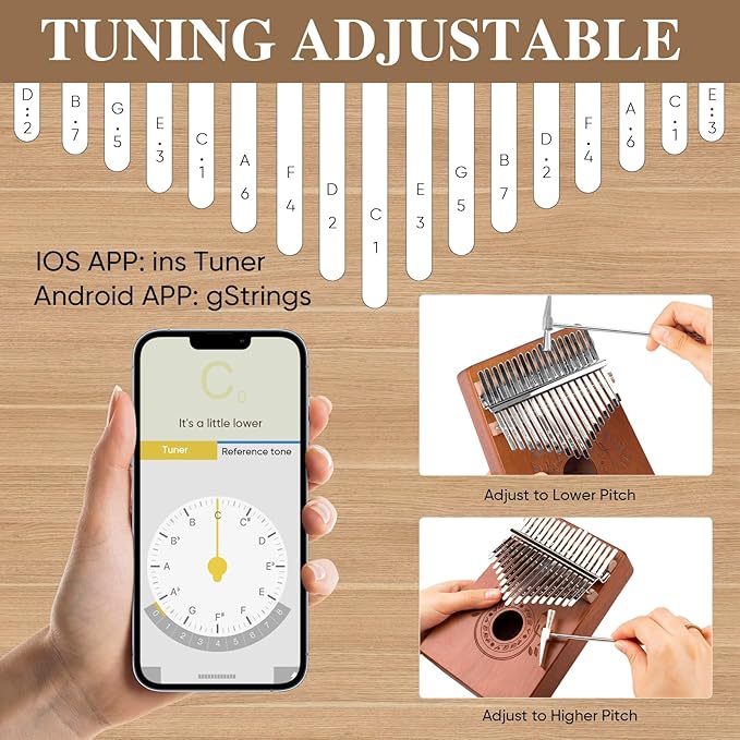 Kalimba Thumb Piano 17 Keys Instrument: Portable Mbira Finger Pianos Musical Gifts for Kids Adults Beginners - Mahogany Wood Handheld Piano with Tune Hammer, Music Book-CubbioJoy