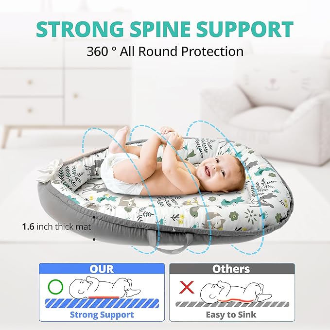 Baby Lounger - Baby Lounger for Newborn 0-24 Months, Breathable, Soft Cotton Baby Nest, Portable Infant Lounger for Home & Travel, Newborn Essentials Gift (Grey Deer)-CubbioJoy