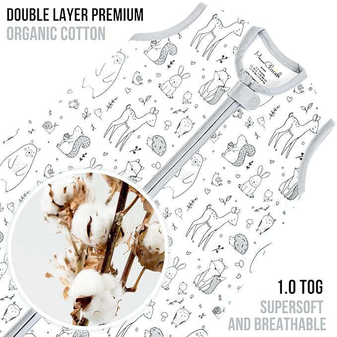 Baby Sleep Sack 1.0 TOG, Organic Cotton Baby Wearable Blanket with Two-Way Zipper, Swaddle Transition Baby Sleeping Bag, All-Season Sleep Sack for Newborn Infant Toddler Boy Girl, 2-Pack, 6-12 Month-CubbioJoy