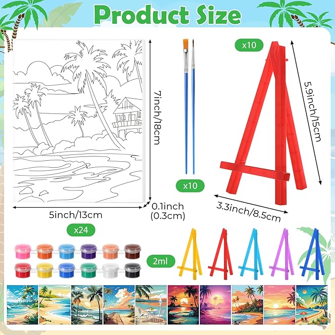 Blosssound 10 Set Pre Printed Canvas Pre Drawn Canvas Painting with Easel Kits 5" x 7" Outline Painting Panels for Beginners, DIY Craft Project, Party Favor, Home Decors(Hawaii)-CubbioJoy