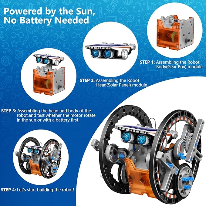13-in-1 Solar Robot Toys for Ages 8 9 10 11 12 Year Old Boys Girls, STEM Science Kits for Kids Age 8-12, Building Experiments Robotics Kit STEM Projects for Kid Christmas Birthday Gifts (Gray)-CubbioJoy