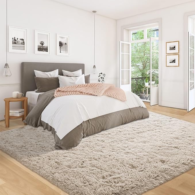 5x7 Area Rug for Living Room: Fluffy Shag Soft Washable Rugs Fuzzy Plush Indoor Carpet for Bedroom Nursery Playroom Dorm Kids Girls Boys Room (Camel, 5'x7')-CubbioJoy