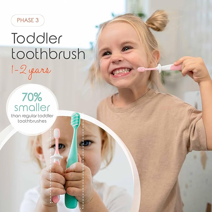 Cherish Baby Care Baby Toothbrush & Toddler Toothbrush Set (0-2 Years) - BPA-Free & Safety-Tested, 2023 Award Winner, Food-Grade Silicone (Pink)-CubbioJoy