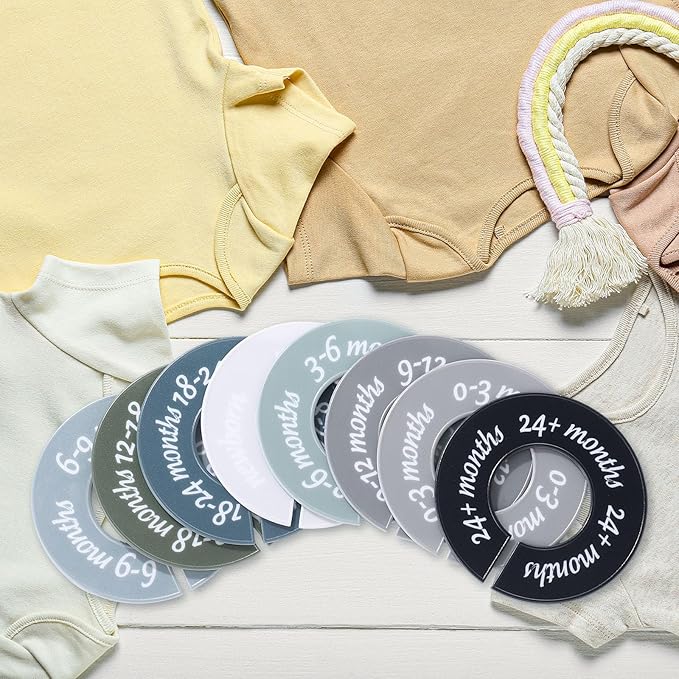 8 Pcs Baby Closet Dividers Unisex Baby Clothes Organizers Clear Labels for Nursery Closet Organizer & Decor Nursery Fits Most Rods(Modern,Cool Colors)-CubbioJoy