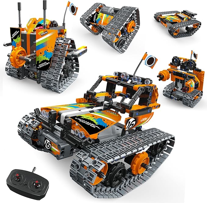 5 in 1 STEM Remote Control Building Kit, 392Pcs Blocks Erector Projects Set Toys for Kids Age 8-12, Build a Tank/Robot/AVT DIY Science Educate 6 7 9 10 11 Years Old for Boys & Girls Gift Ideas-CubbioJoy