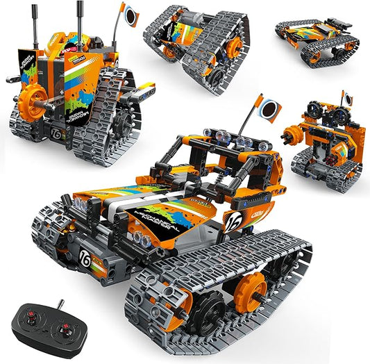 5 in 1 STEM Remote Control Building Kit, 392Pcs Blocks Erector Projects Set Toys for Kids Age 8-12, Build a Tank/Robot/AVT DIY Science Educate 6 7 9 10 11 Years Old for Boys & Girls Gift Ideas-CubbioJoy