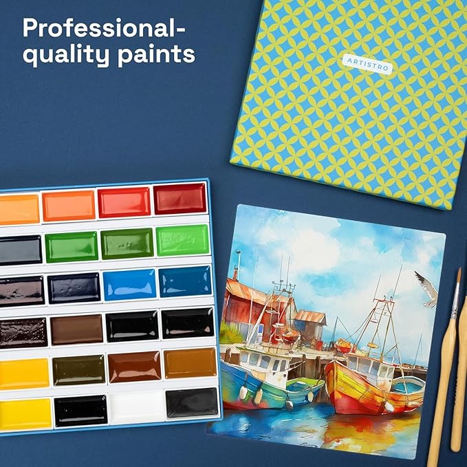 ARTISTRO Professional Watercolor Paint Set for Adults - 24 Pigment-Rich Colors, XL Pans, ASTM-I Lightfastness, High Tinting Strength Watercolor Set for Professionals made by Professionals-CubbioJoy