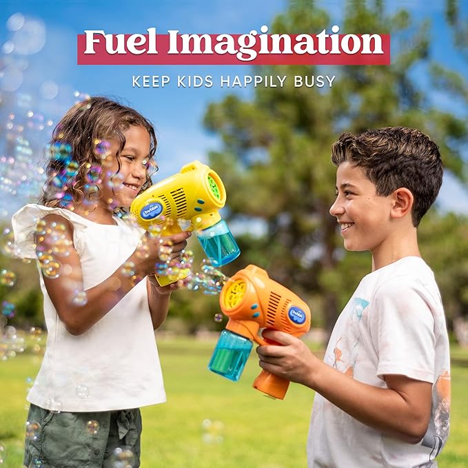 JOYIN 2 Bubble Guns with 2 Refill Solution (10 oz Total), Bubbles Maker, Blower for Kids, Toddlers, Outdoors Activity, Birthday Gift, Easter Basket Stuffers (Yellow+Orange)-CubbioJoy