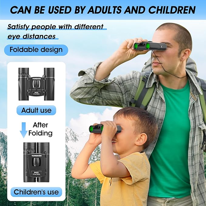 Compact HD Binoculars for Adults and Kids, Children Small High Powered Binoculars with Clear Low Light Night Vision, Mini Pocket Lightweight Waterproof for Hunting Bird Watching Travel Concert-CubbioJoy