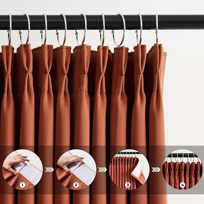 KEQIAOSUOCAI Burnt Orange Window Curtains 72 Inches Long, Fall Block Out Room Darkening Insulated Memory Shape Boho Muted Ochre Orange Curtain for Bedroom 40 Inch Wide Each Panel,Set of 2,Pinch Pleat-CubbioJoy