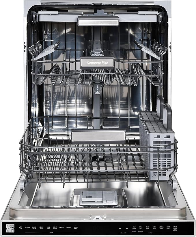 Kenmore Elite 24" Built-In Dishwasher - UltraWash Plus, TurboDry, QuietWash, SmartWash, TurboFlex Third Rack & Reach-Thru Handle - 15 Place Settings - 42 DBA - ENERGY STAR Certified - Stainless Steel-CubbioJoy