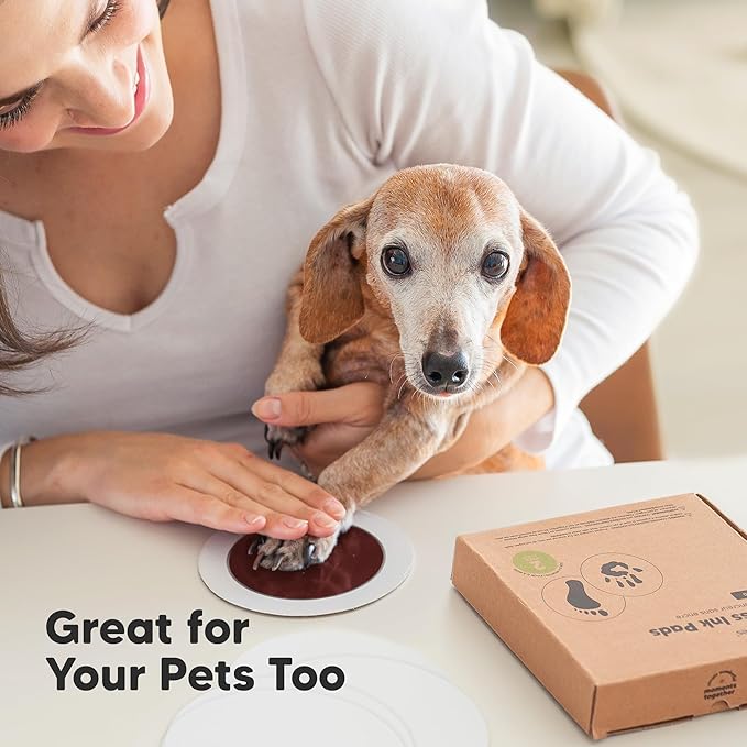 2-Pack Round Inkless Baby Hand and Footprint Kit - Mess Free Ink Pad for Newborn Keepsake, Dog Nose & Paw Print Kit, Clean Touch Ink Pad for Baby Hand & Footprints, Ideal New Mom Gifts (Auburn)-CubbioJoy