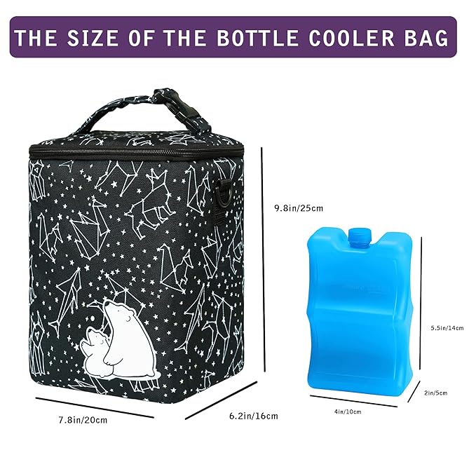 Breastmilk Cooler Bag with Ice Pack Fits 4 Baby Bottles Up to 9 Ounce Insulated Baby Bottle Bag Breast Milk Cooler on The Go with Strap Baby Bottle Cooler Bag for Nursing Mom Daycare or Travel-CubbioJoy