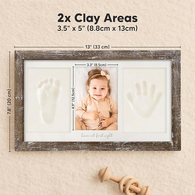 Baby Hand and Footprint Kit - Clay Handprint Keepsake Frame, Newborn Nursery Picture Frame, Personalized New Mom Gifts for Baby Shower & Registry (Barnwood)-CubbioJoy