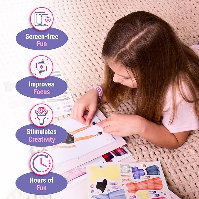 BSCOOL Fashion Studio Drawing, Coloring & Little Designer Creativity Book for Kids 4 and Up with Stickers, Stencils, Textures - Creative Fashion Design Sketchbook for Girls-CubbioJoy