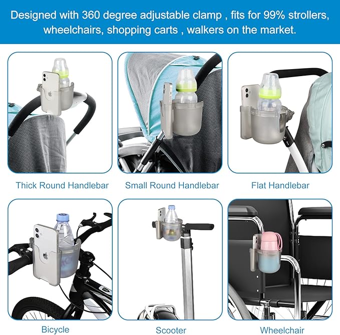 Accmor Stroller Cup Holder with Phone Holder, Bike Cup Holder, Universal Cup Holder for Uppababy Nuna Doona Strollers, 2-in-1 Cup Phone Holder for Stroller, Bike, Wheelchair, Walker, Scooter-CubbioJoy