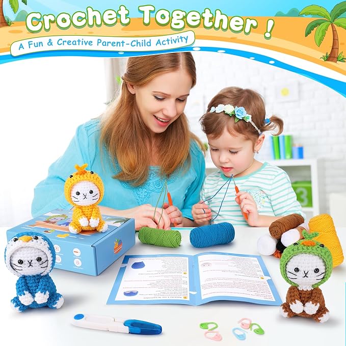 Crochet Kit for Beginners, 3 Pack Duck Cat Crochet Kits with Step-by-Step Video Tutorials, Beginner Crochet Kit for Adults Kid, Crochet Animal Kit for Starters, DIY Craft Gift for Cat Lover-CubbioJoy
