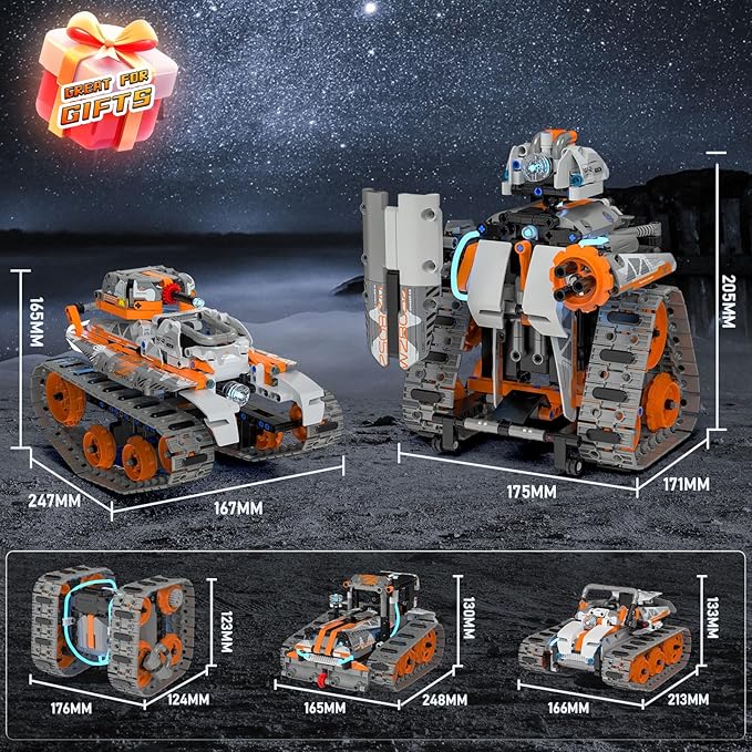 5in1 STEM Building Toys for Kids 6-14, Remote & APP Controlled Mech Robots/Heavy Tanks/Tracked Racer STEM Building Kit for Kid Science Learning, 552 Pcs DIY Building Blocks Set Gifts for Boys & Girls-CubbioJoy