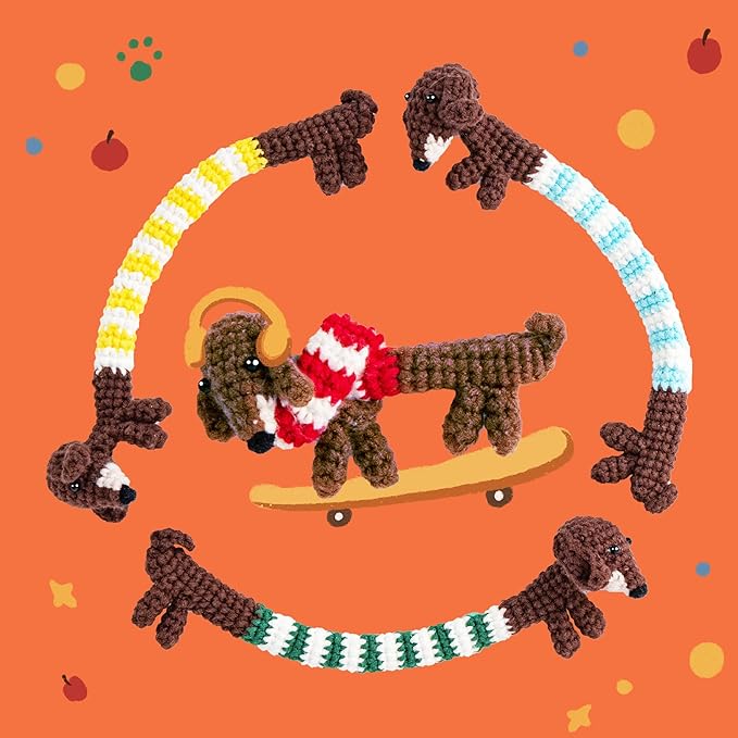 ChillFuzz Animal Crochet Kit Beginner Crochet Kit for Adults and Kids with Yarn Hook and Instructions Perfect Handmade Gift for Pet Lovers Dachshund-CubbioJoy