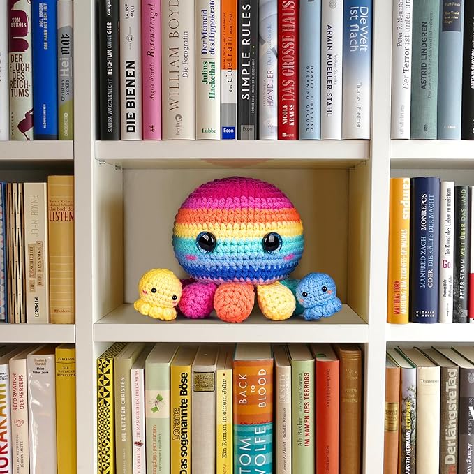 Crochetta Crochet Kit for Beginners, Crochet Kit Step-by-Step Video Tutorials, Crochet Starter Kit Learn to Crochet Kits for Adults Kids Beginners, Jumbo 3 Colorful Octopus Familly (40%+ Yarn Content)-CubbioJoy