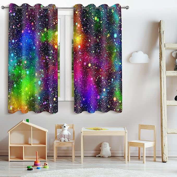 Jekeno Galaxy Blackout Curtains Kids Boys Girls Bedroom Outer Space Universe Nebula Starry Sky Colorful Stars Decor Decoration Grommet Window Drapes 2 Panel Set, 52"x84"-CubbioJoy