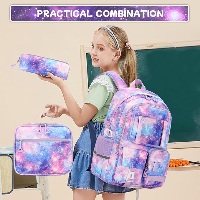 Backpack for Girls 3pcs Set Kids Backpack with Lunch Box Students Kawaii Book Bag for Elementary Primary Middle School Bags - Ita Backpack - Galaxy-CubbioJoy