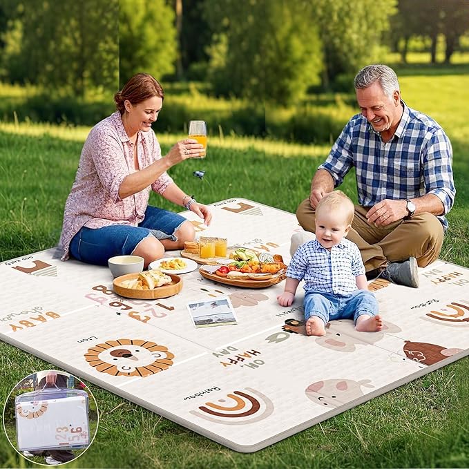 59x59 Baby Play Mat, Foldable Baby Mat for Floor Tummy Time and Crawling, Waterproof & Anti-Slip Reversible Portable for Toddler Infant-CubbioJoy