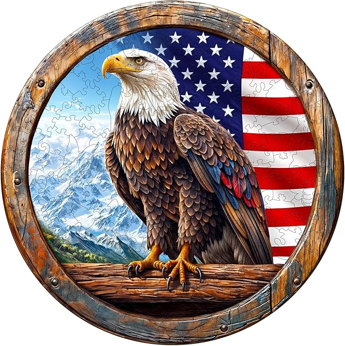 KAAYEE Wooden Puzzles for Adults, 3D Vision Effect Bald Eagle Wooden Jigsaw Puzzle Unique Shape Wood Puzzle Adult, 3D Effect Flat Puzzle Birthday Gifts Family Game (L-13.4 * 13.4in-300pcs)-CubbioJoy