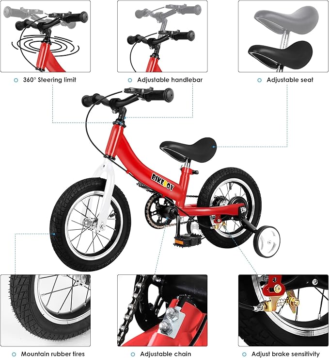 Balance Bike 2 in 1,The Dual Use of a Kids Balance Bike and Toddler Bike, for 2 3 4 5 6 7 Years Old -12 14 16 Inches with Training Theory, Brake, Pedal-CubbioJoy