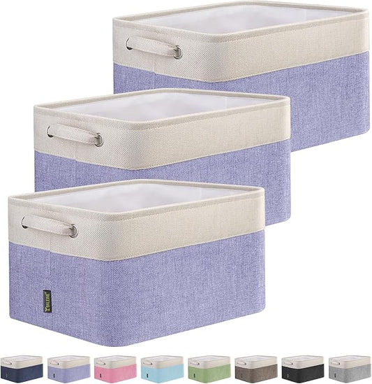 BALEINE 3 Pack Fabric Storage Bins for Shelves, Linen Storage Baskets for Organizing, Decorative Closet Bins for Clothes, Home (Lavender, 12"x8"x8")-CubbioJoy