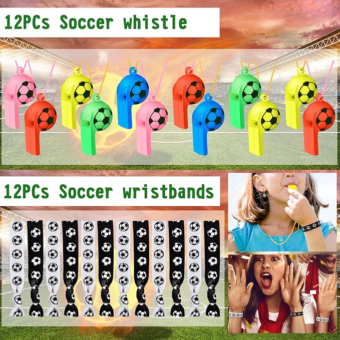 158Pcs Soccer Party Favors - Bags, Whistles, Balls, Slap Bracelets, Keychains, Stickers, Tattoos for Party Goodie Bags-CubbioJoy