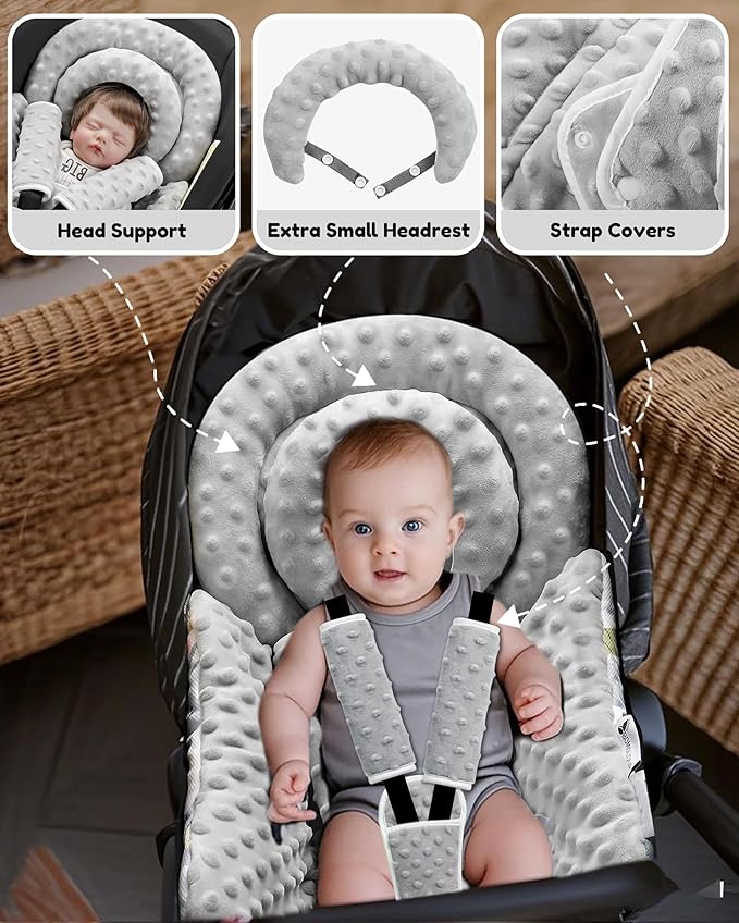 Infant Car Seat Insert with Removable Cushion for Baby Preemie Newborn Infant, Reversible carseat Insert Head Body Support Fits for Stroller, Baby Swing, Rocker, Bouncer, Bassinet - Grey-CubbioJoy