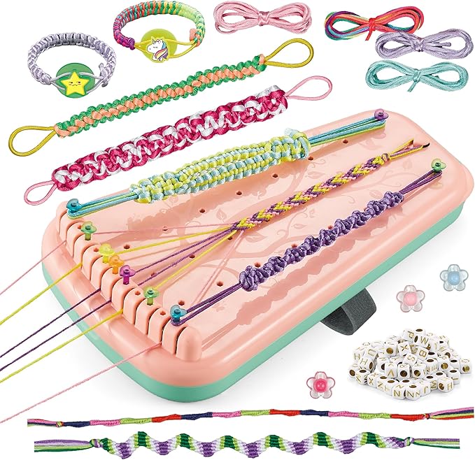 Chilpals Friendship Bracelet Making Kit for Girls,Arts and Crafts for Kids Ages 8-12,Birthday Gifts Ideas for Girl 7 8 9 10 11 Year Old - 2 in 1 Bracelets String Maker Toys Set (Pink)-CubbioJoy