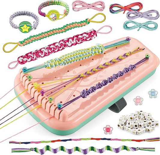 Chilpals Friendship Bracelet Making Kit for Girls,Arts and Crafts for Kids Ages 8-12,Birthday Gifts Ideas for Girl 7 8 9 10 11 Year Old - 2 in 1 Bracelets String Maker Toys Set (Pink)-CubbioJoy