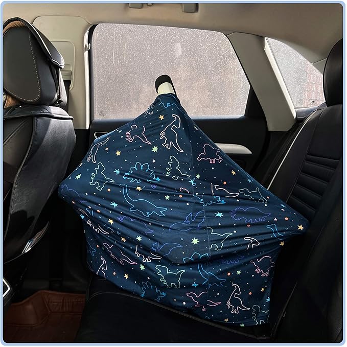 Car Seat Covers Canopy Cover - Multi-use Cover Carseat Canopy, Breathable Breastfeeding Cover, Car Seat Covers for Bbies, Boys & Girls Shower Gifts (Dark Blue Dinosaur)-CubbioJoy