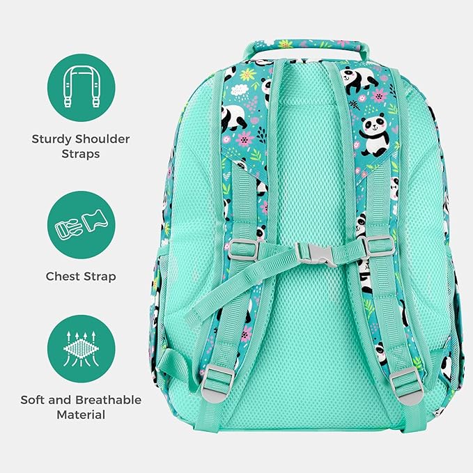 Choco Mocha Cheetah Backpack for Girls, Elementary School Backpack for Girls Ages 6-8 Kids Kindergarten Backpack Bookbag 17 Inch with Chest Strap, Green-CubbioJoy