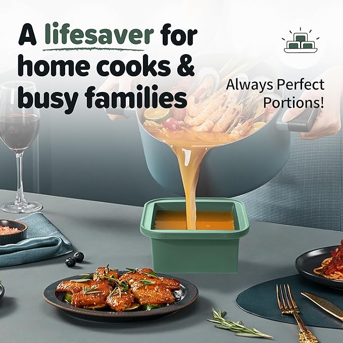 2-Cup Silicone Freezer Trays with Lids – Perfect for Meal Prep, Portion Control, and Easy Freezing-Meal Prep Container Molds for Soup,Leftovers (Green, 2 pack)-CubbioJoy