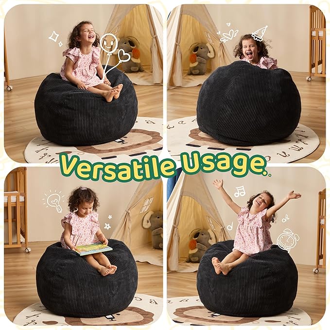 Bean Bag Chairs Teardrop Bean Bag Chair Beanbag Chair with Memory Foam Filled Machine Washable Cover for Living Room, Bedroom (Small,Black)-CubbioJoy